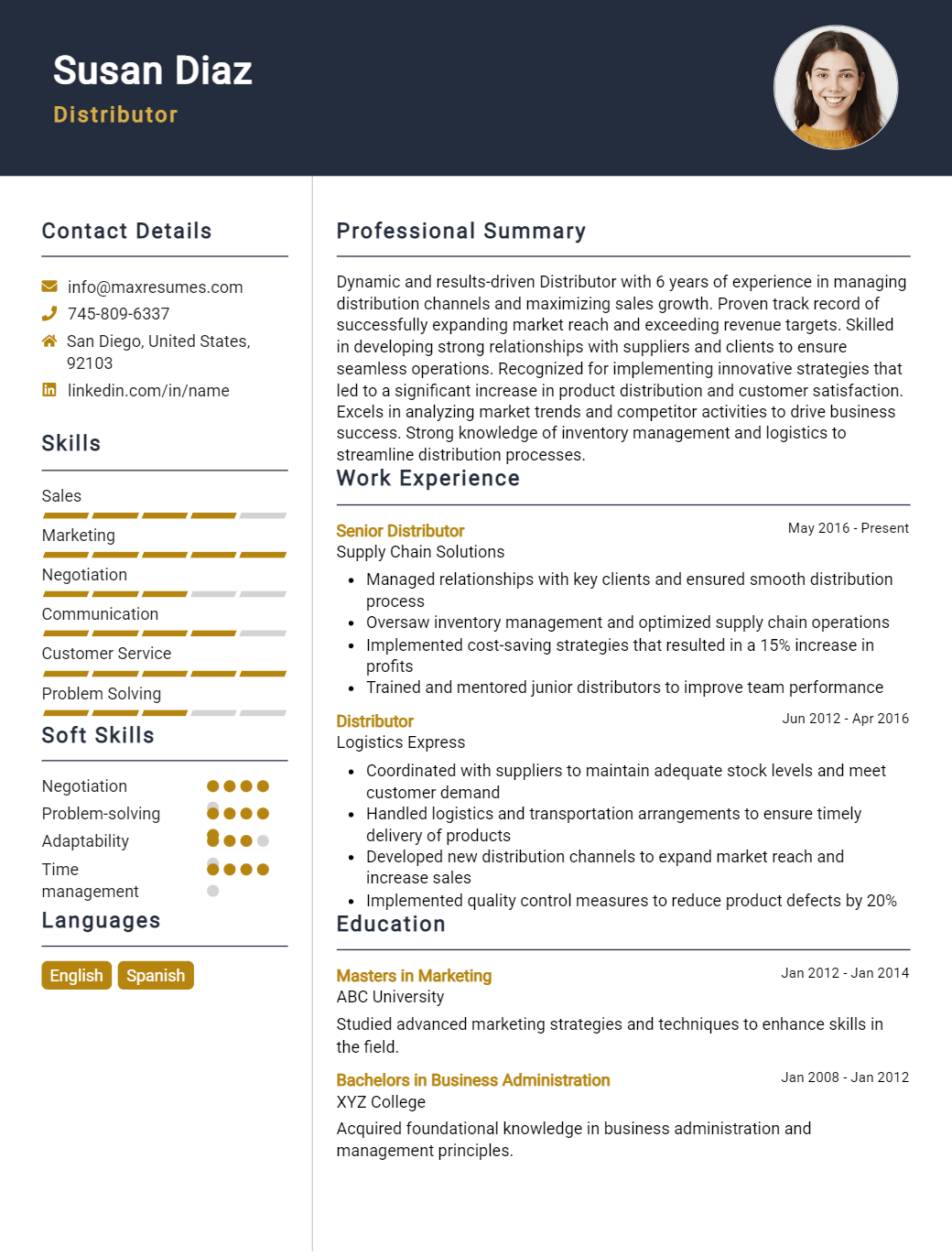distributor-resume-sample