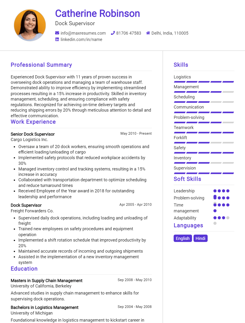 dock-supervisor-resume-sample