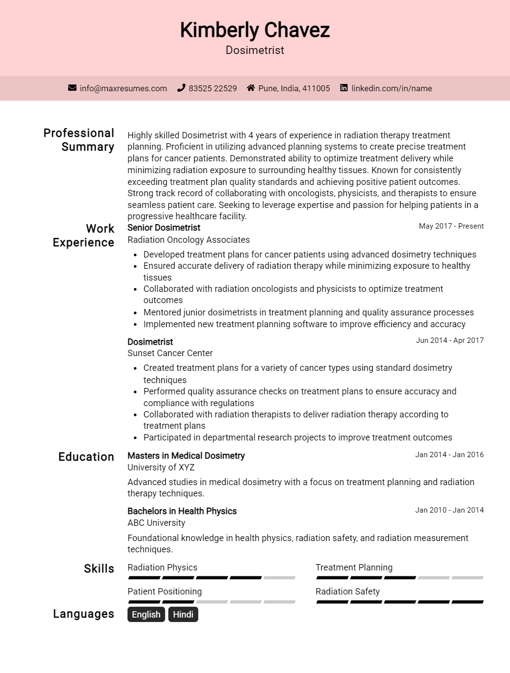 dosimetrist-resume-sample