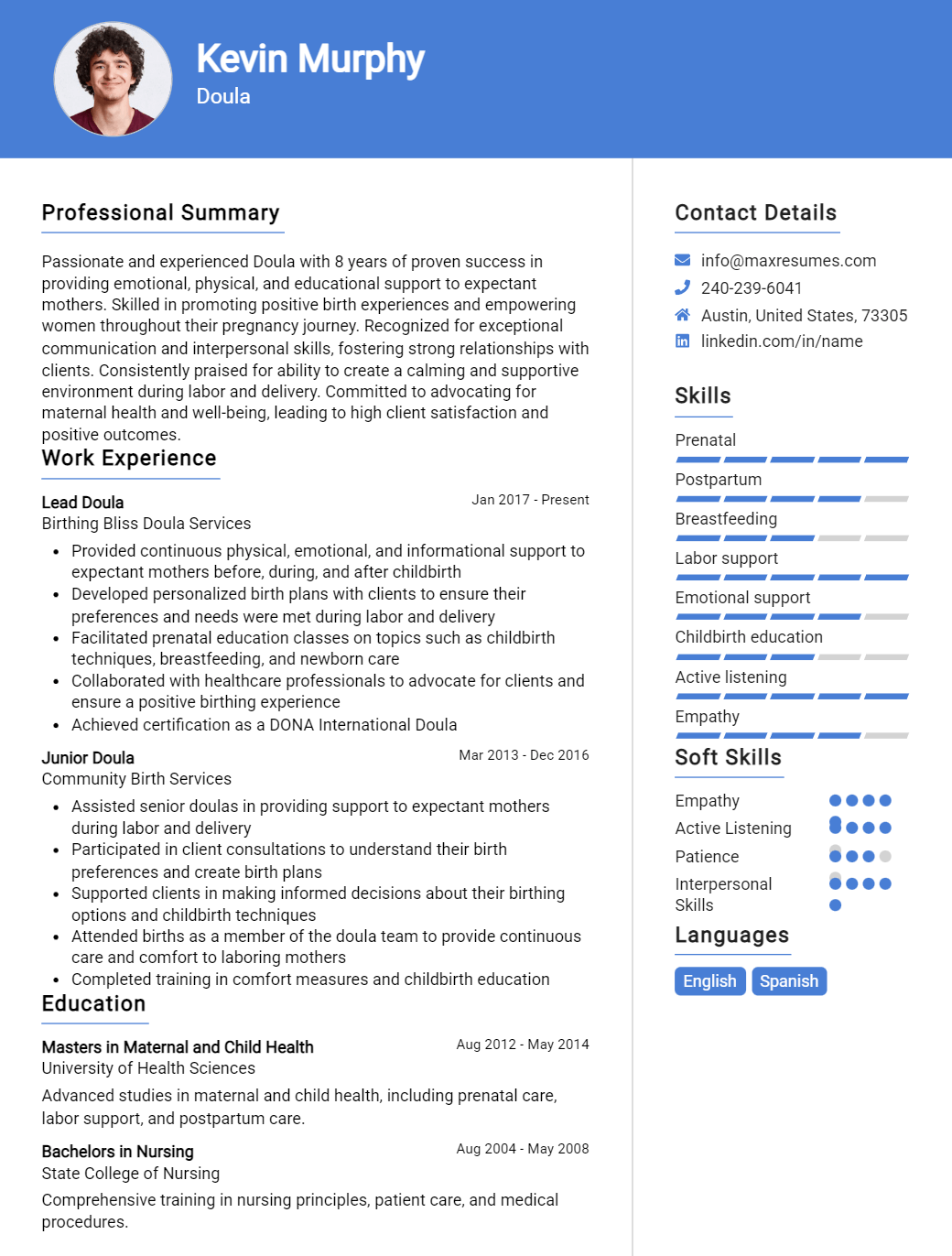 doula-resume-sample