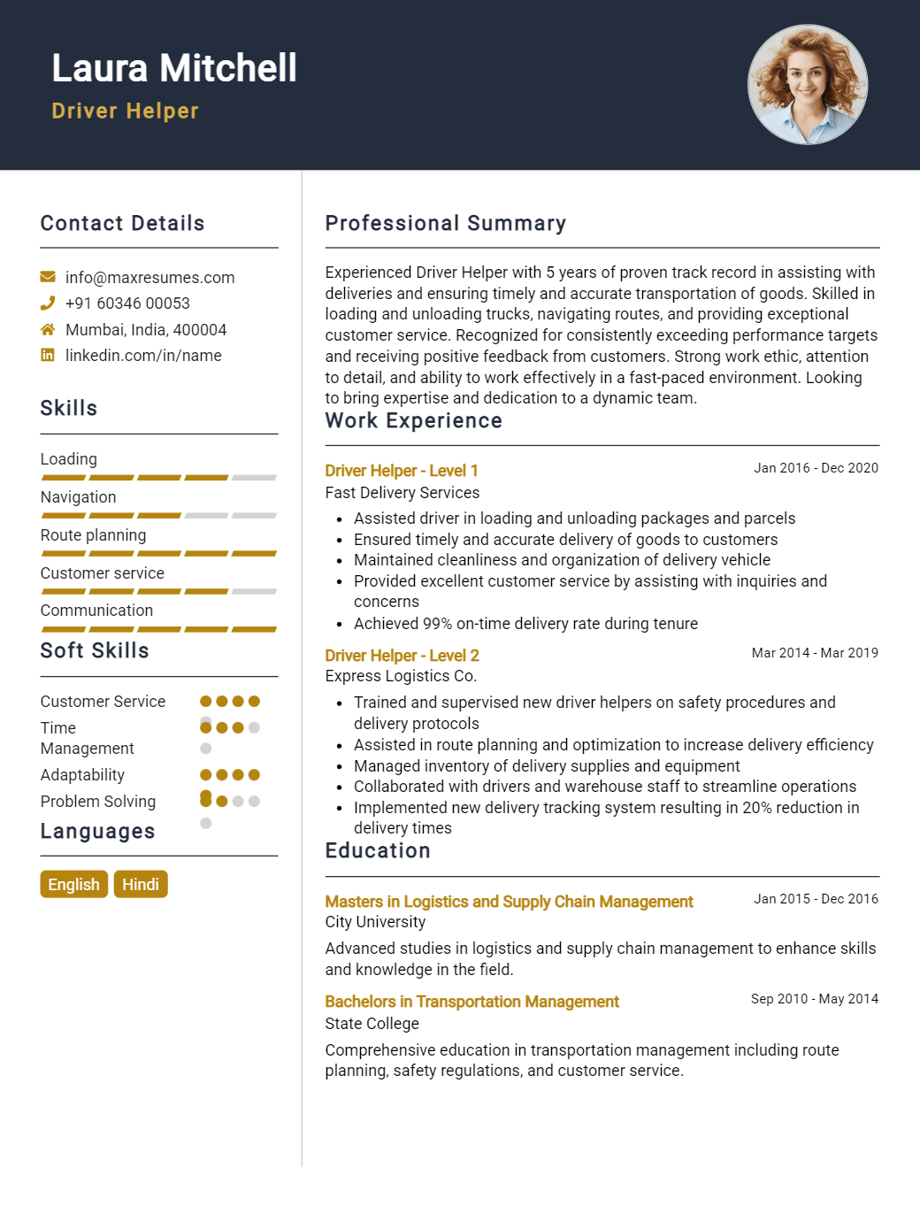 driver-helper-resume-sample