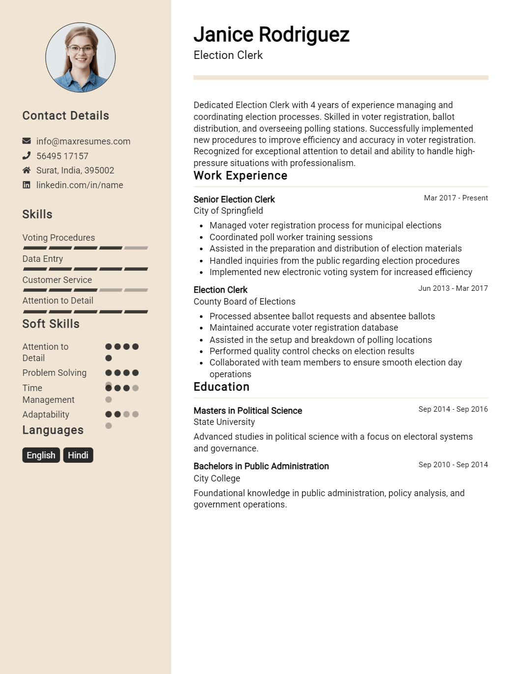 election-clerk-resume-sample