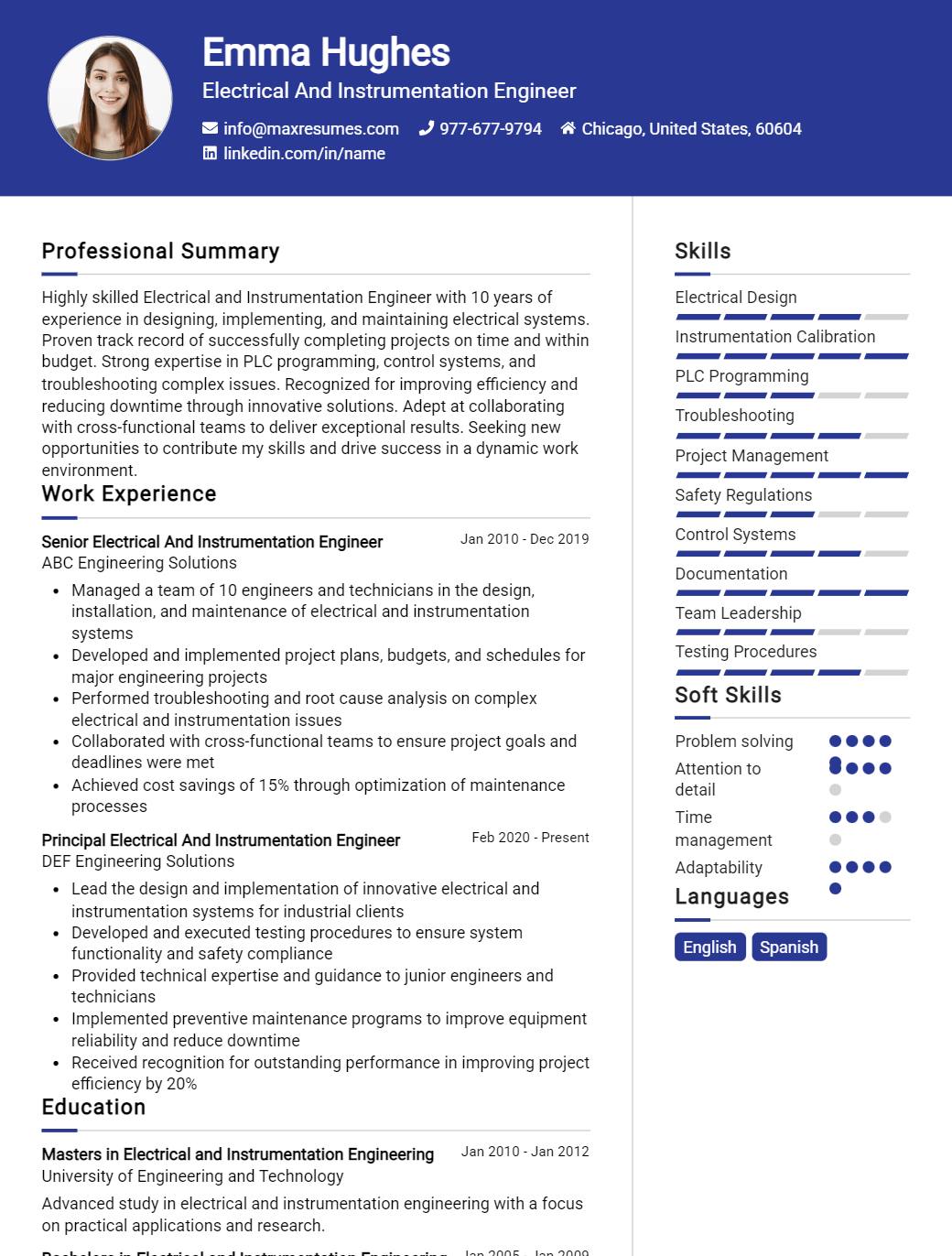 electrical-and-instrumentation-engineer-resume-sample