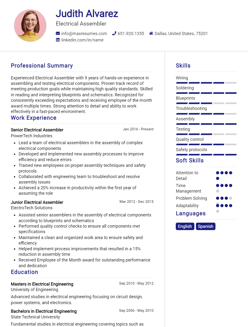 electrical-assembler-resume-sample