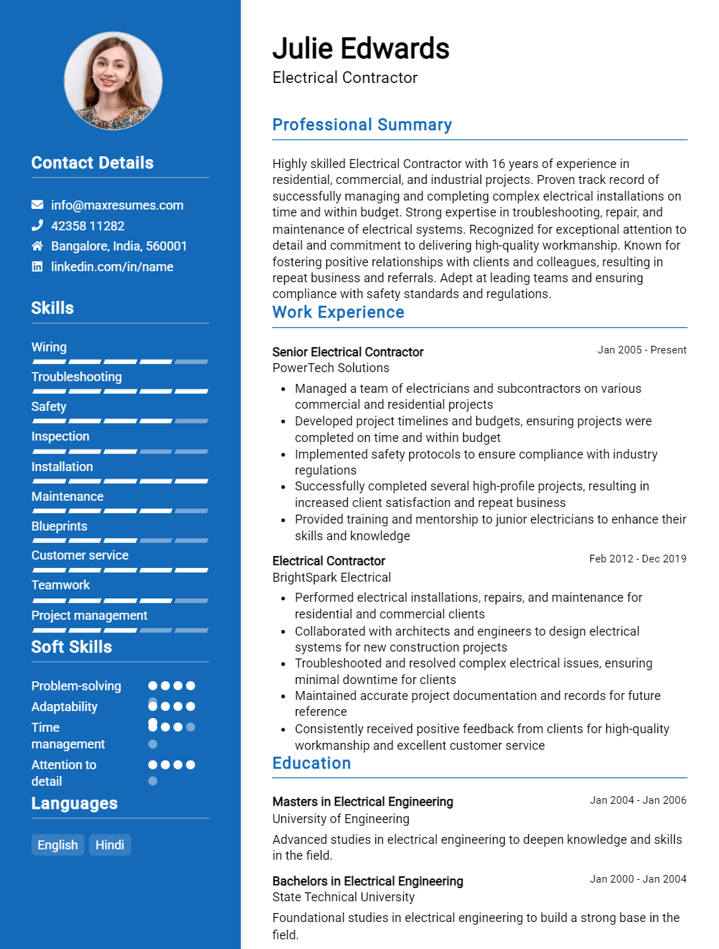 electrical-contractor-resume-sample