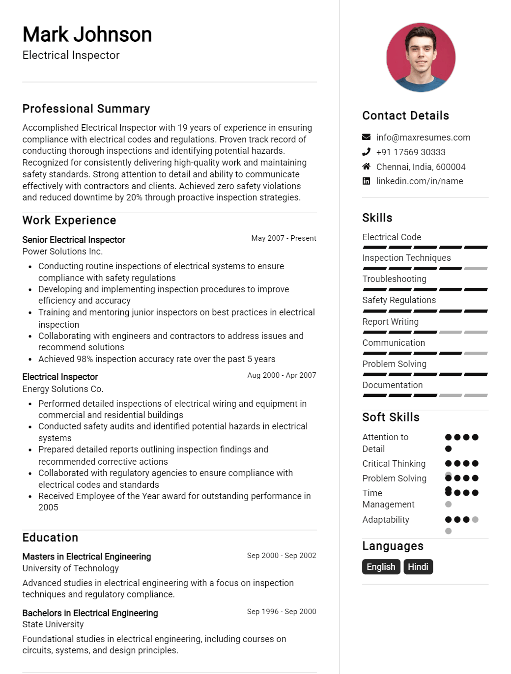 inspector-resume-sample