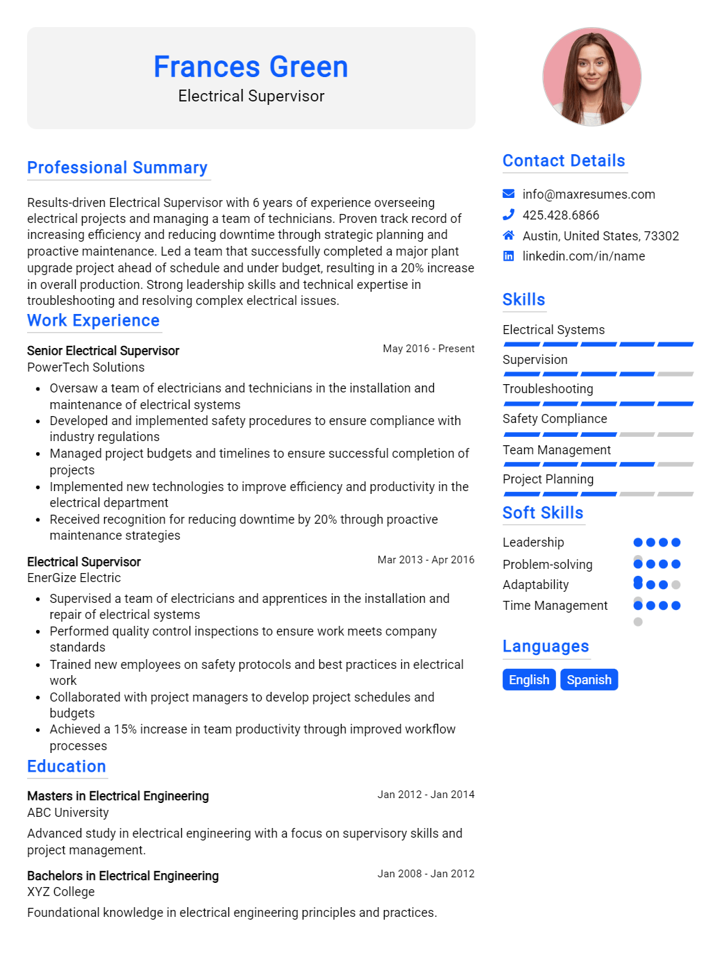 electrical-supervisor-resume-sample