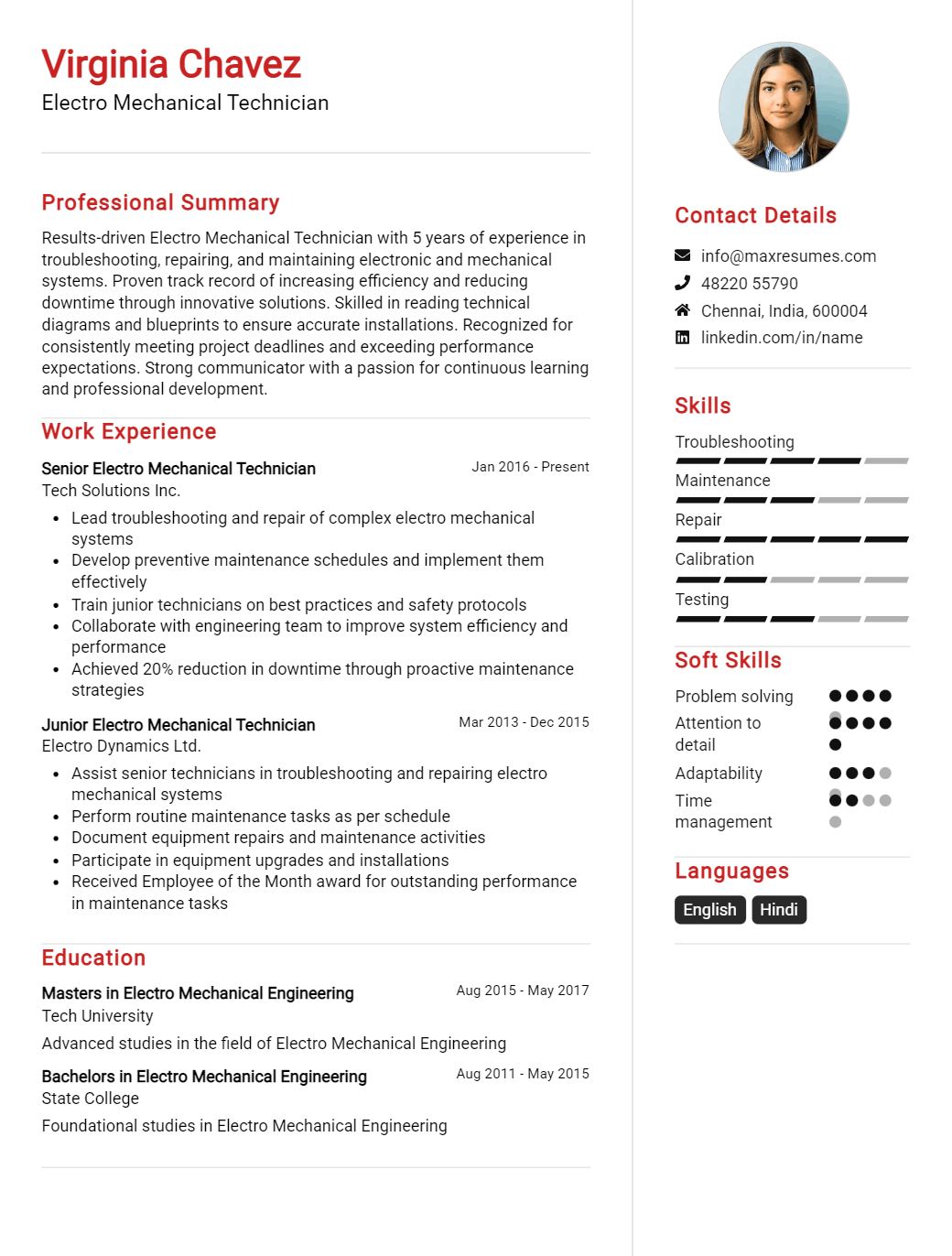 electro-mechanical-technician-resume-sample