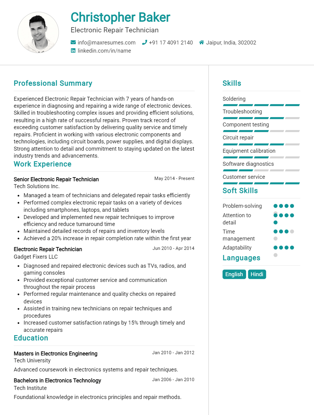 electronic-repair-technician-resume-sample