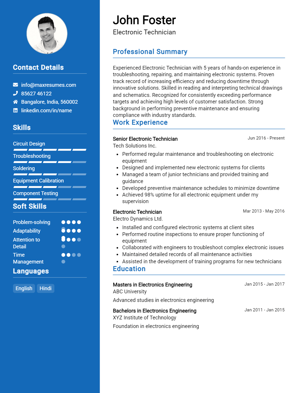 electronic-technician-resume-sample
