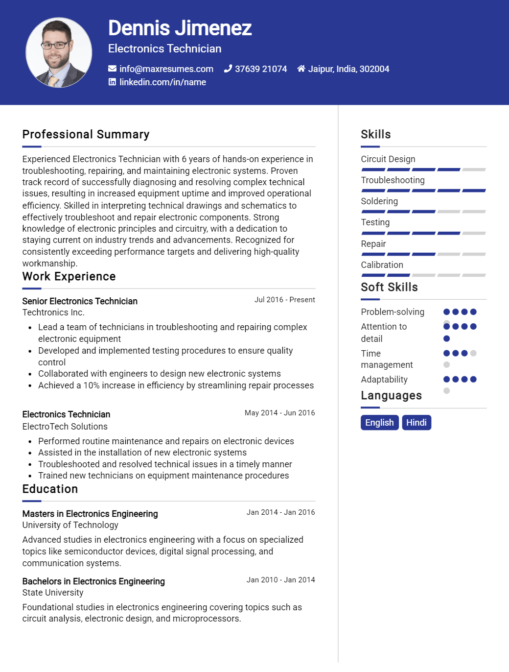 electronics-technician-resume-sample