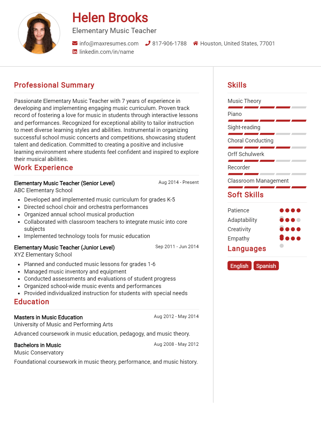 elementary-music-teacher-resume-sample