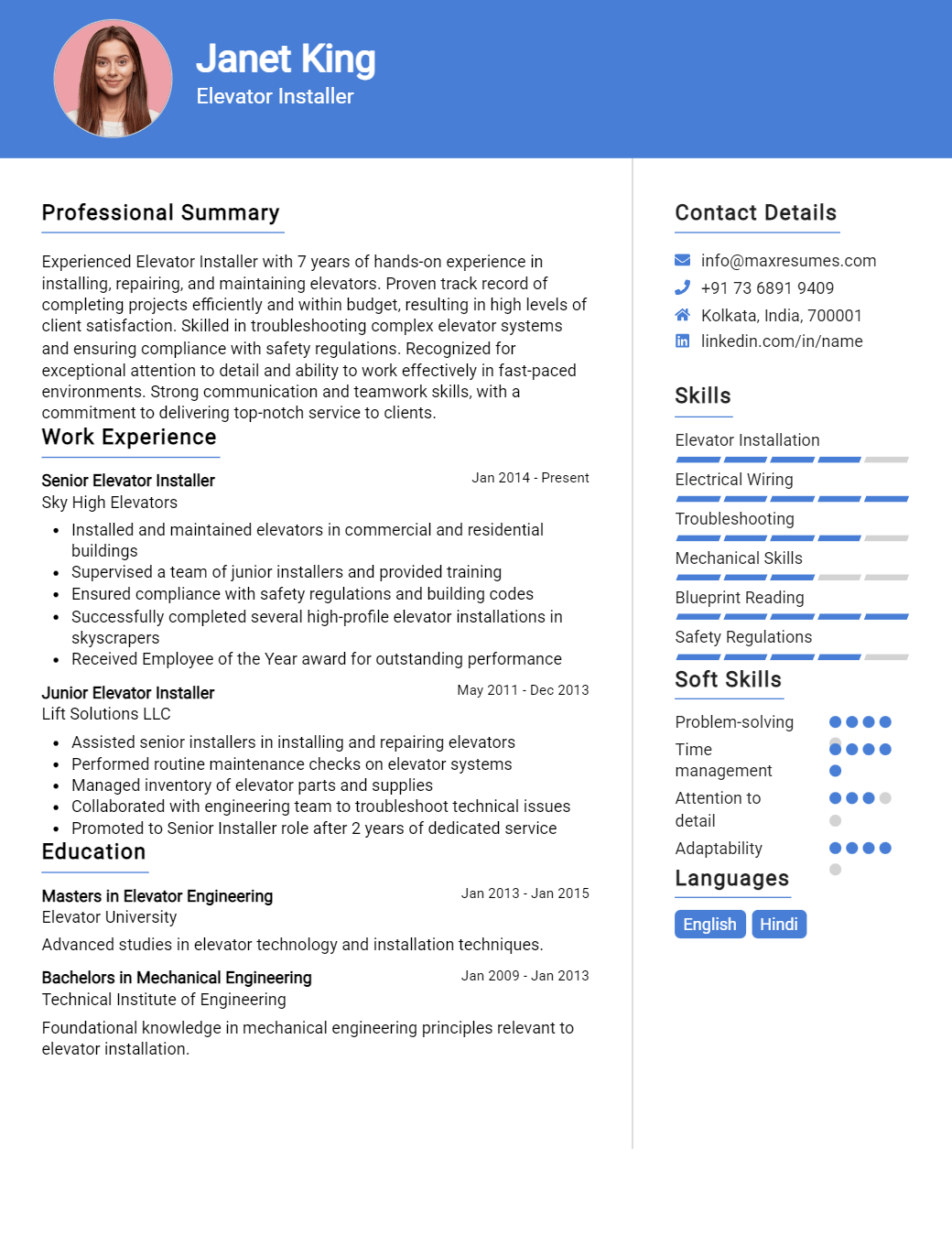 elevator-installer-resume-sample