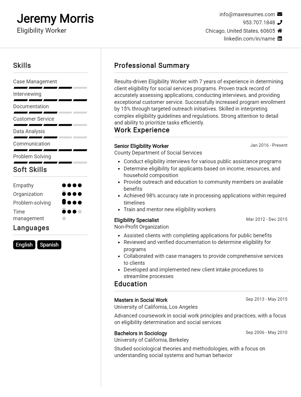 eligibility-worker-resume-sample