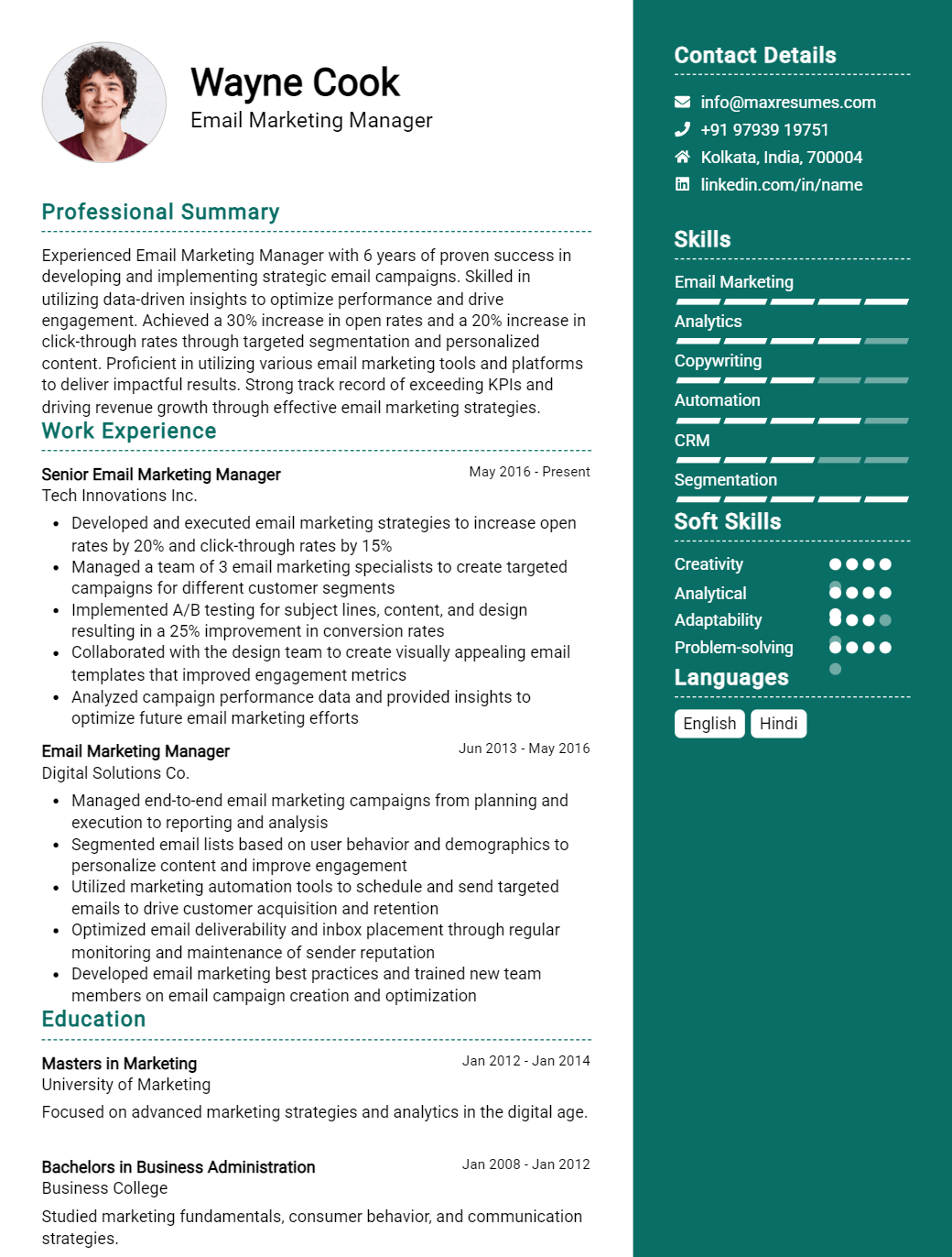 email-marketing-manager-resume-sample