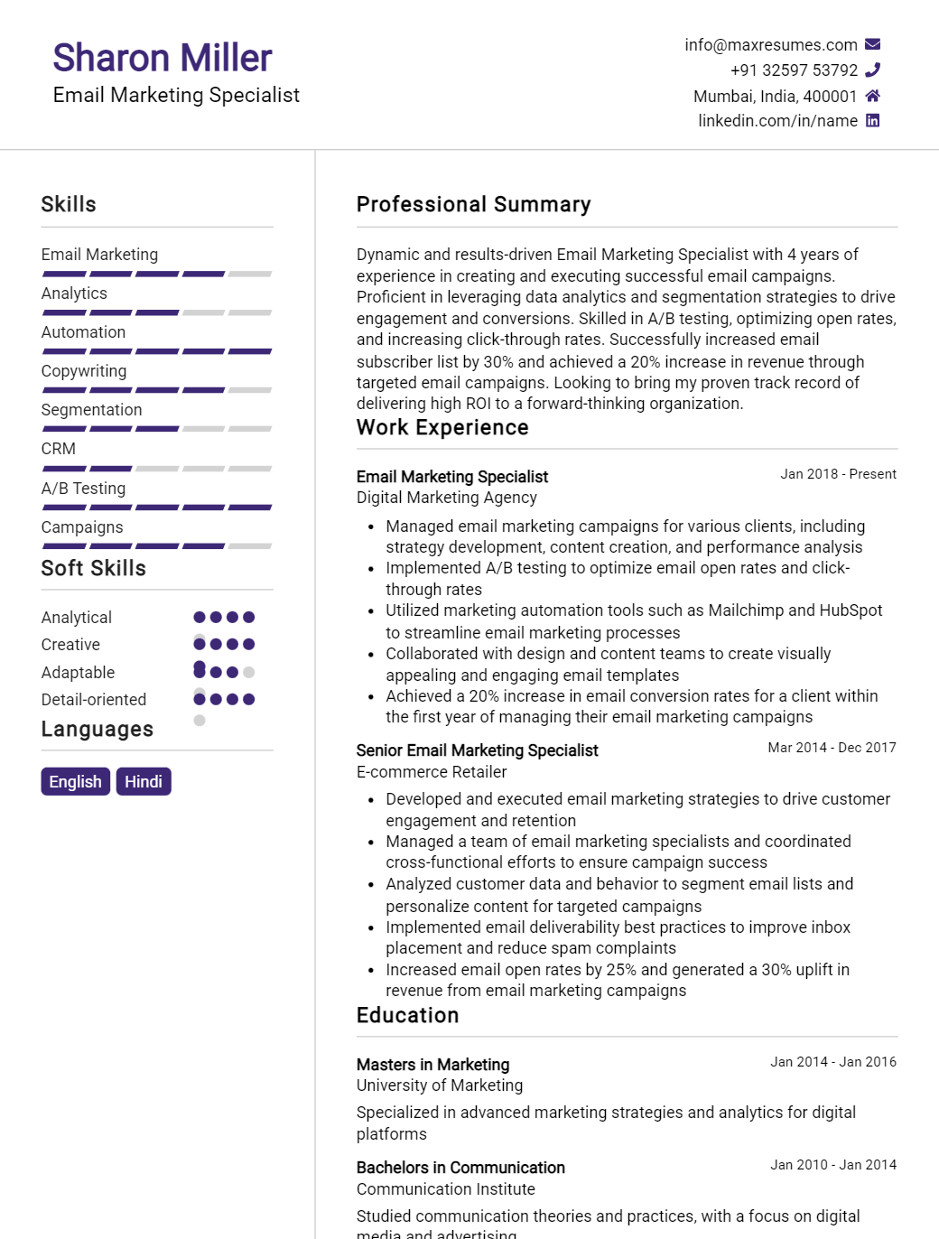 email-marketing-specialist-resume-sample