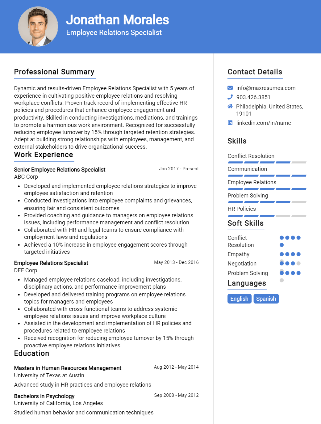 employee-relations-specialist-resume-sample