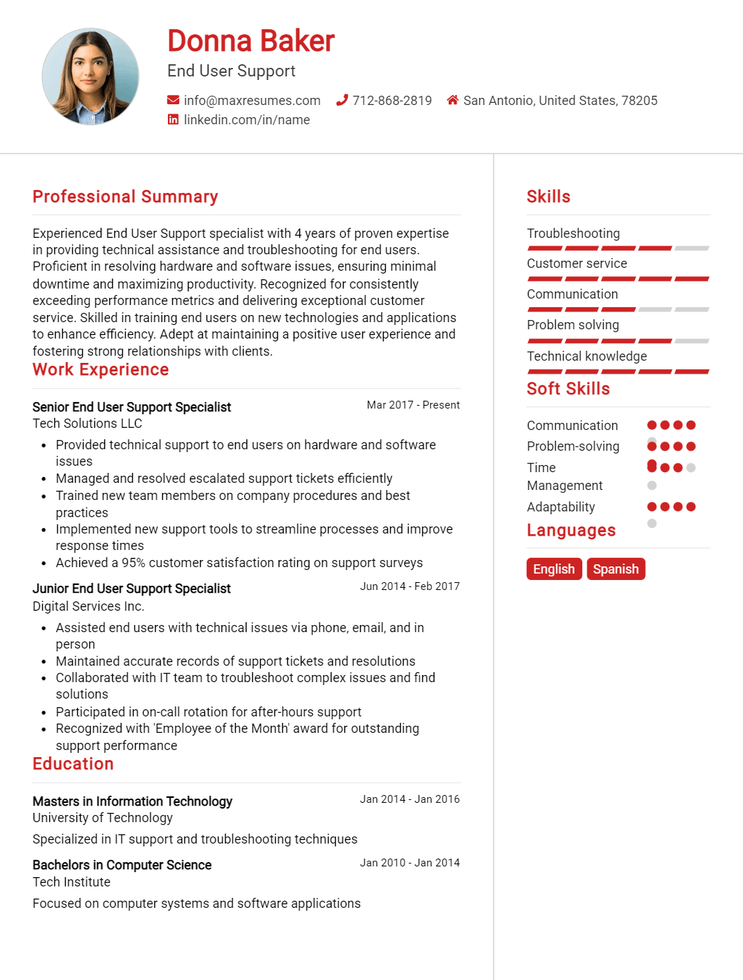 end-user-support-resume-sample