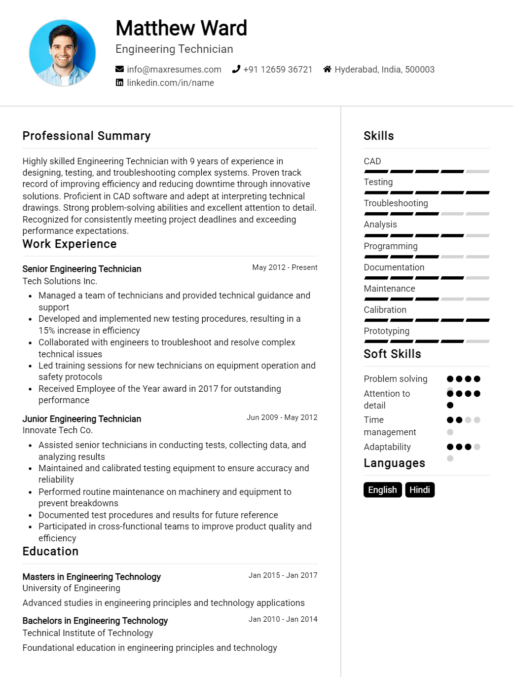 technician-resume-sample