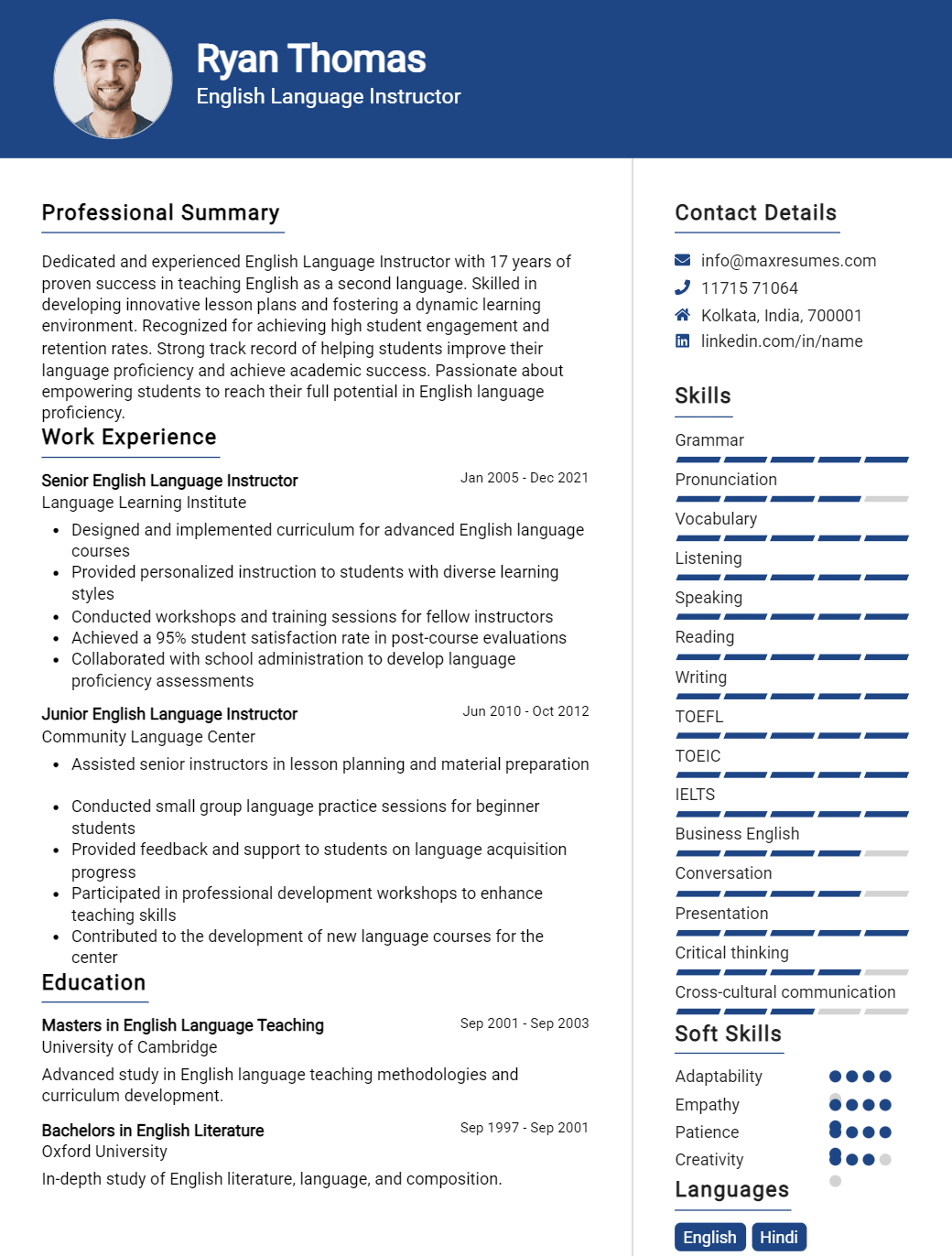 english-language-instructor-resume-sample