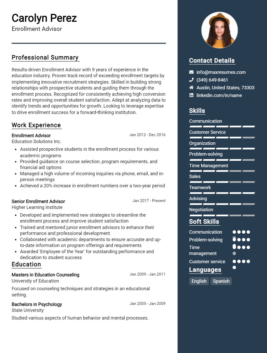 enrollment-advisor-resume-sample