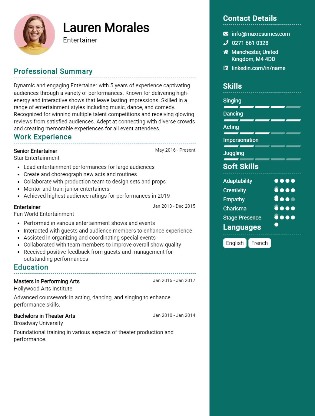 entertainer-resume-sample