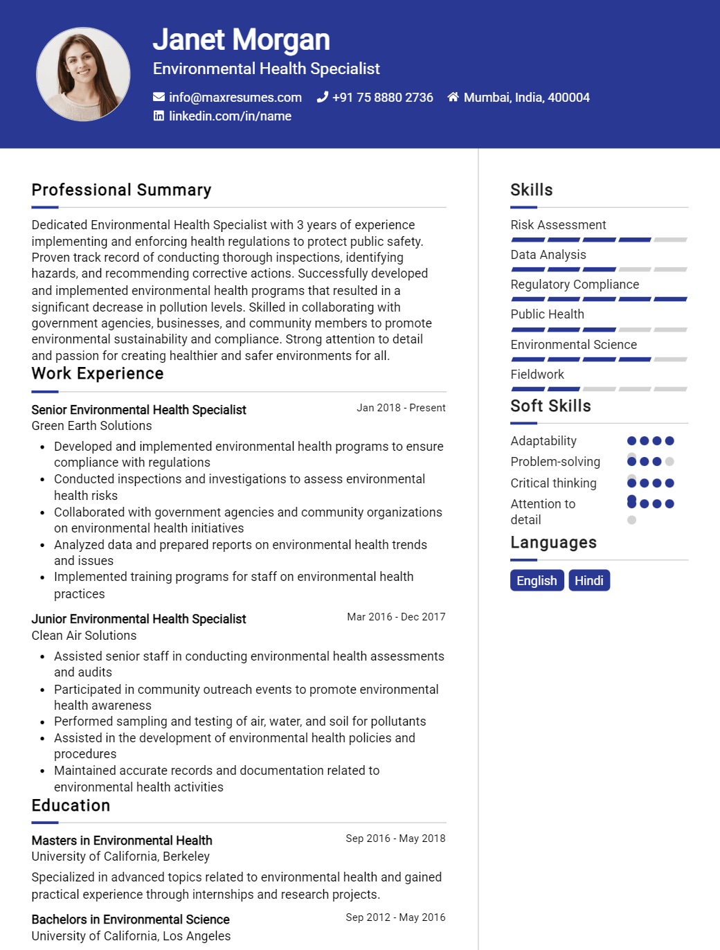 health-specialist-resume-sample