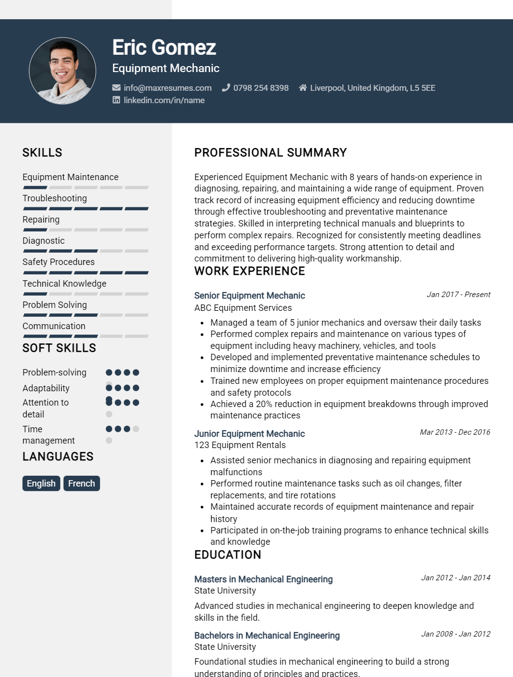 equipment-mechanic-resume-sample
