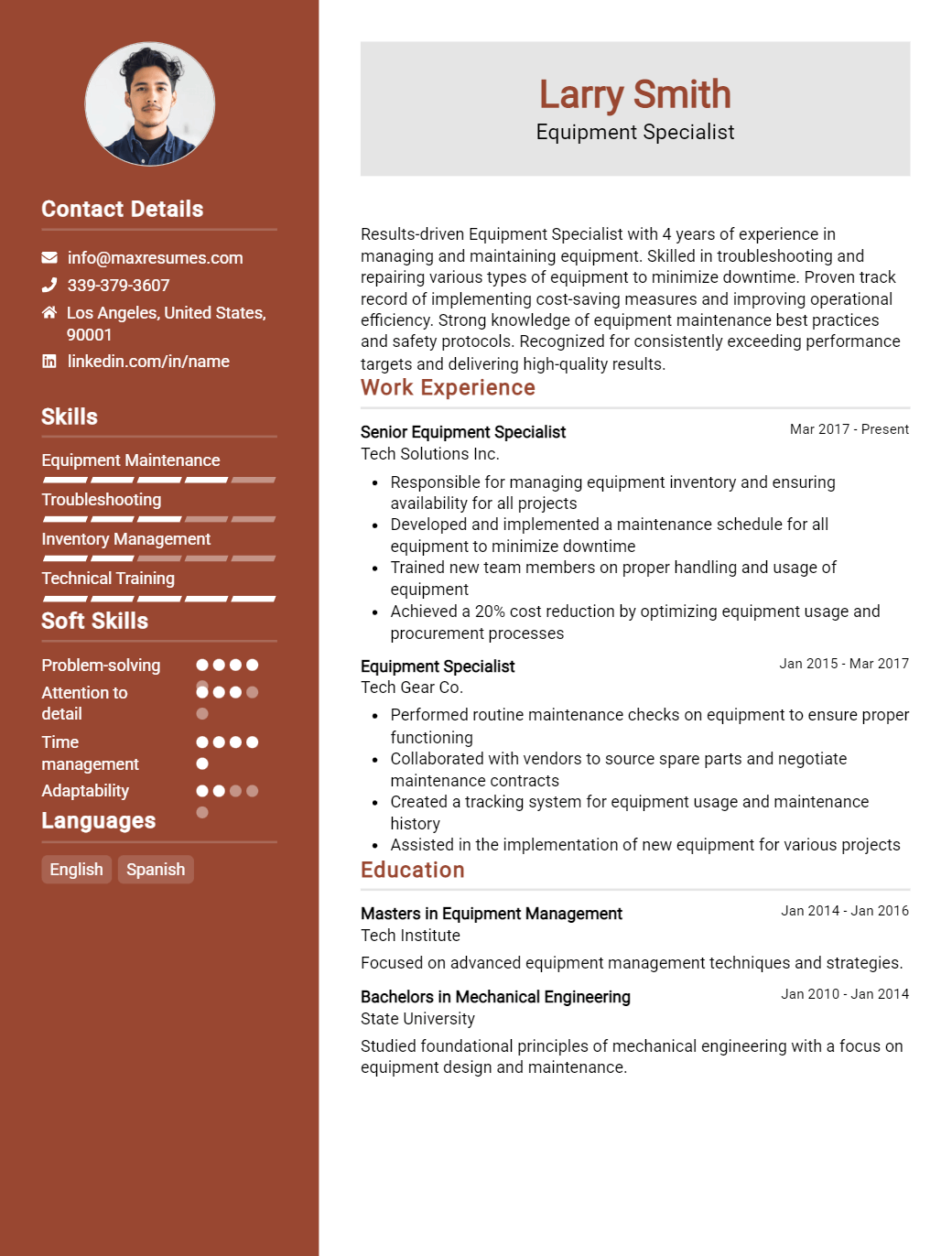 equipment-specialist-resume-sample
