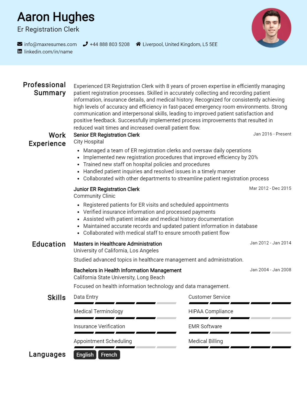 er-registration-clerk-resume-sample