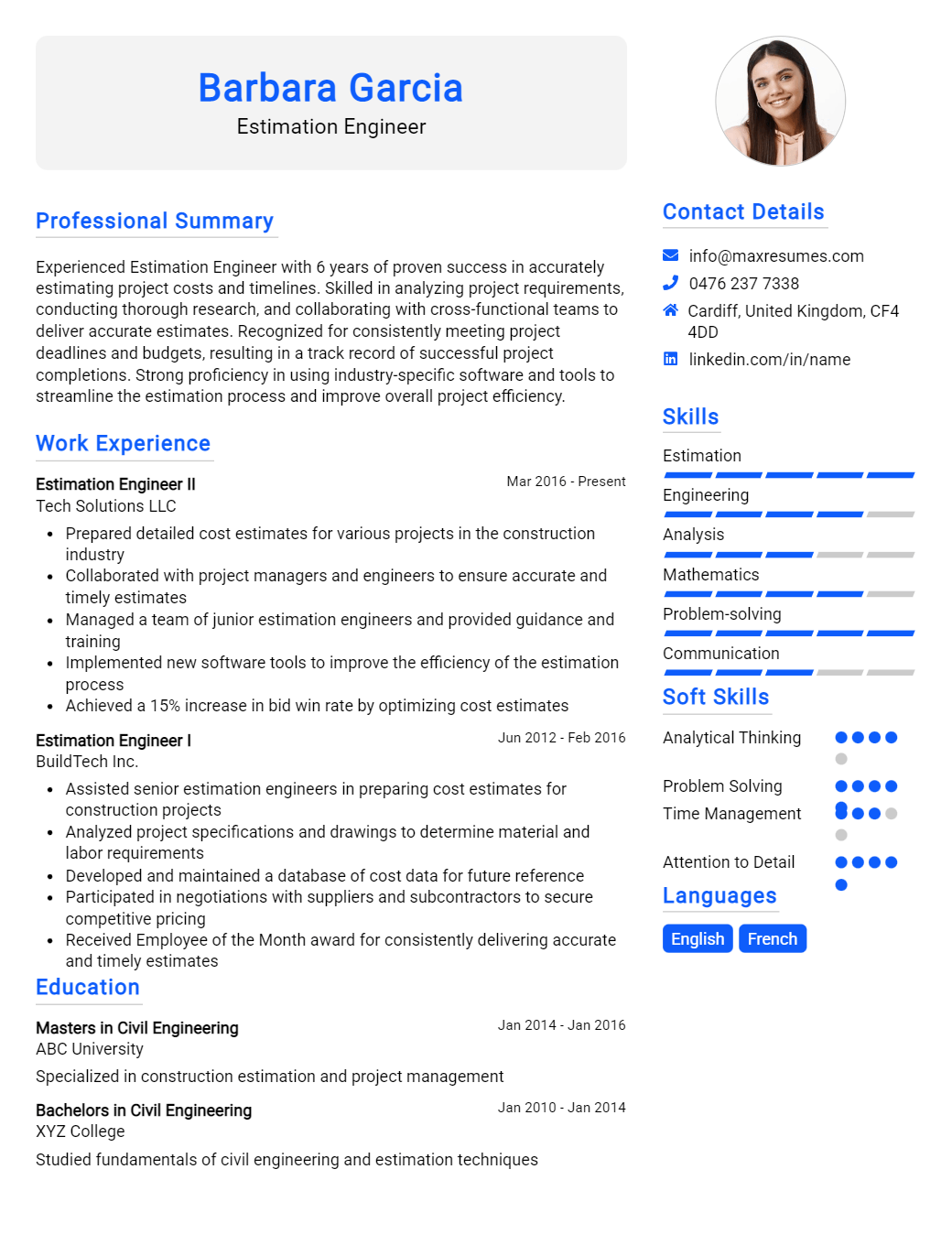 estimation-engineer-resume-sample