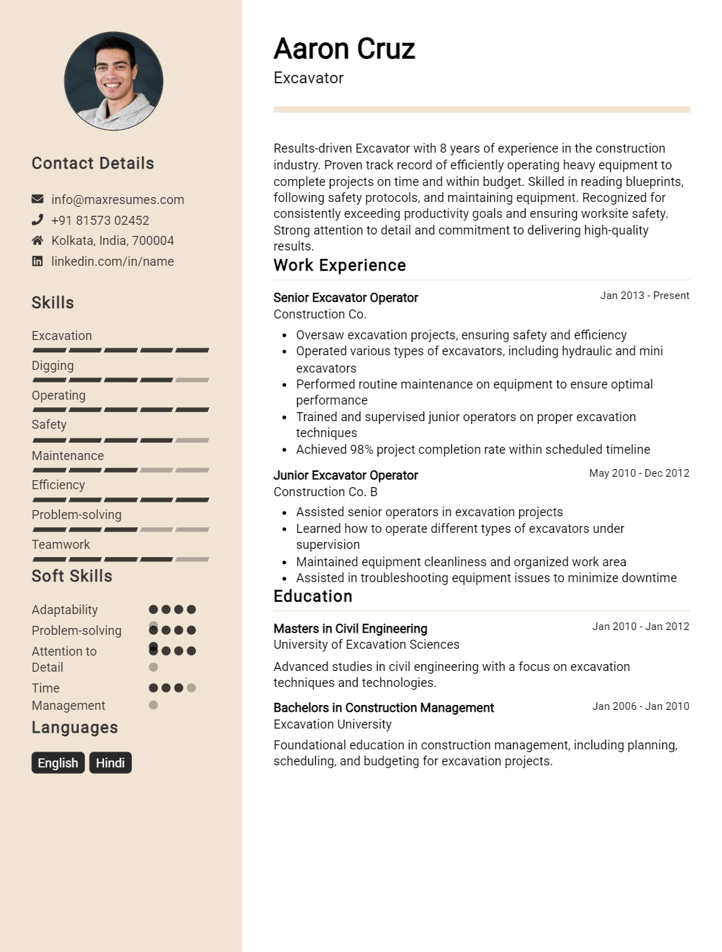 excavator-resume-sample