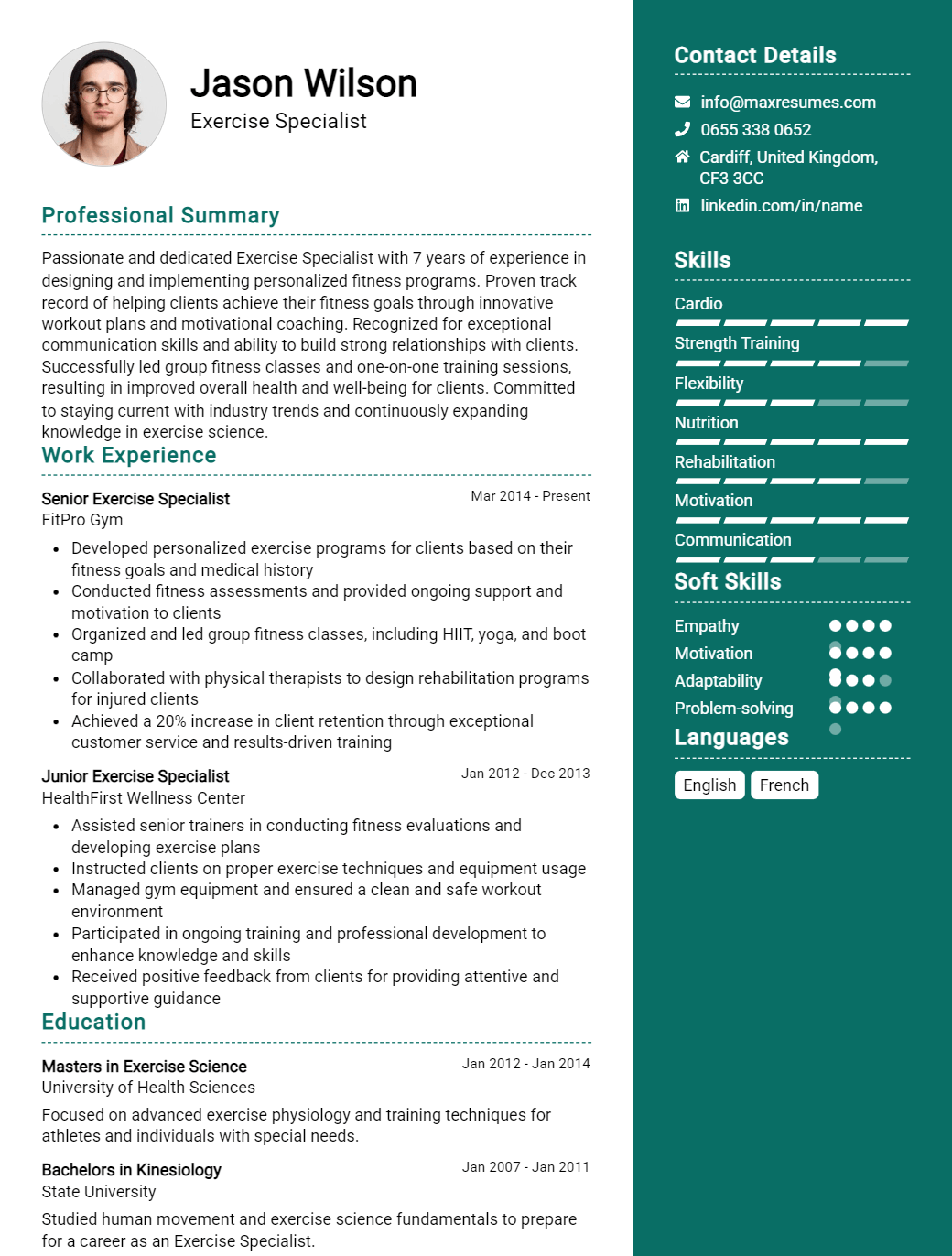 exercise-specialist-resume-sample