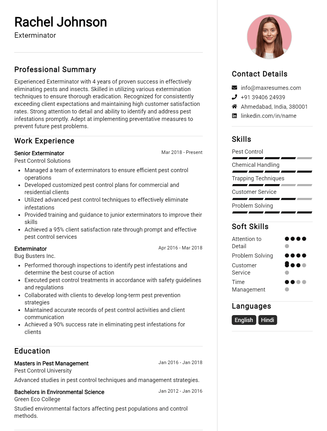 exterminator-resume-sample