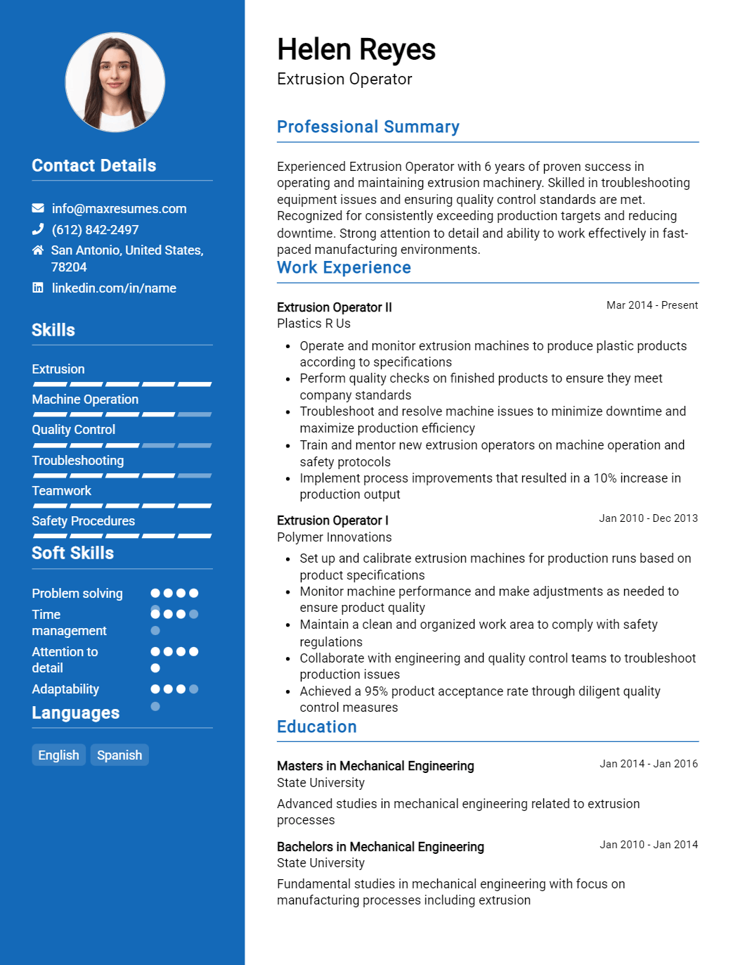 extrusion-operator-resume-sample