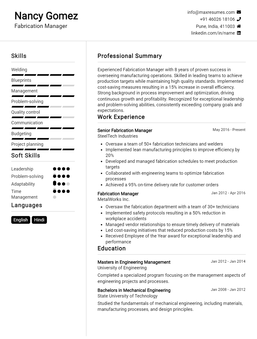 fabrication-manager-resume-sample