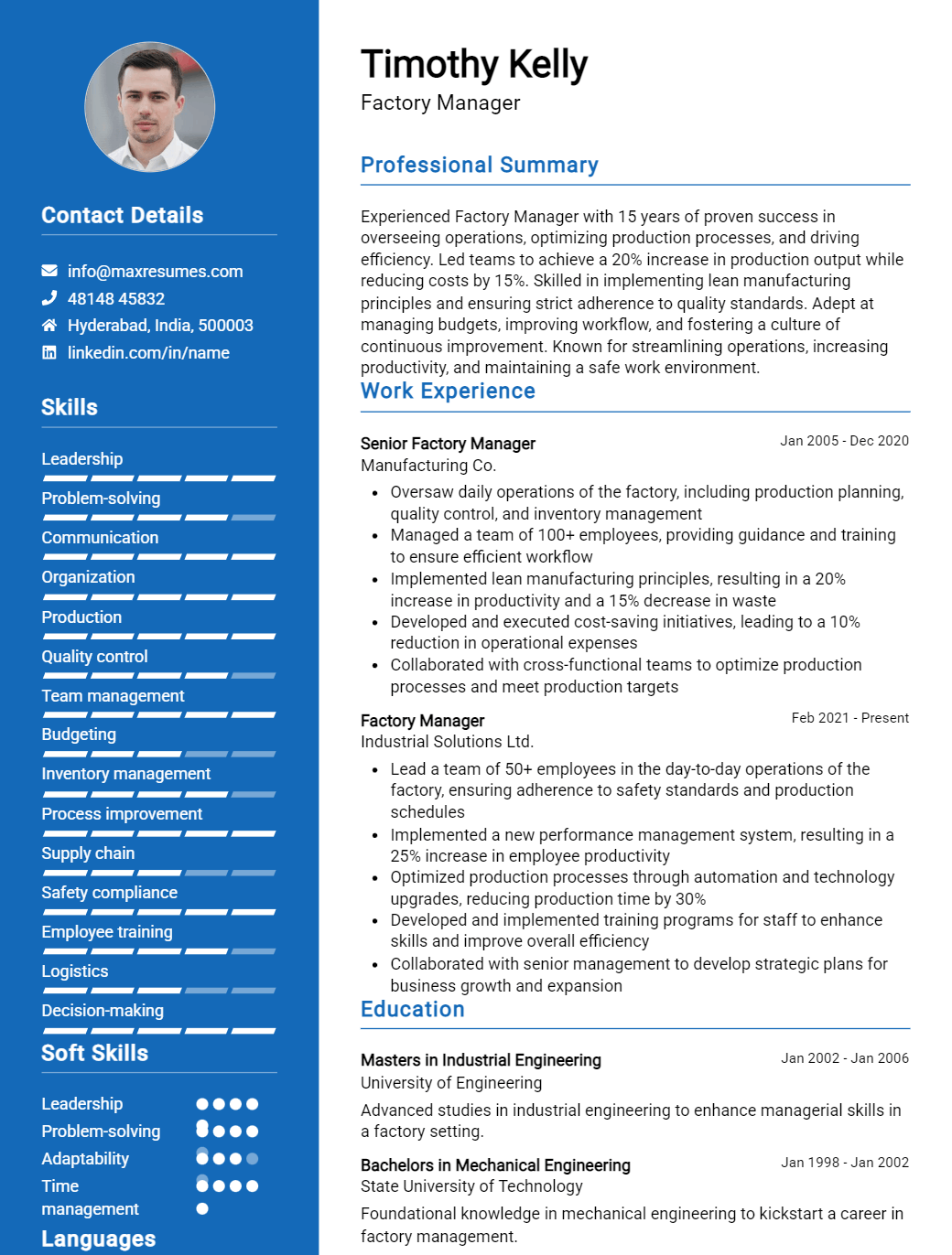factory-manager-resume-sample