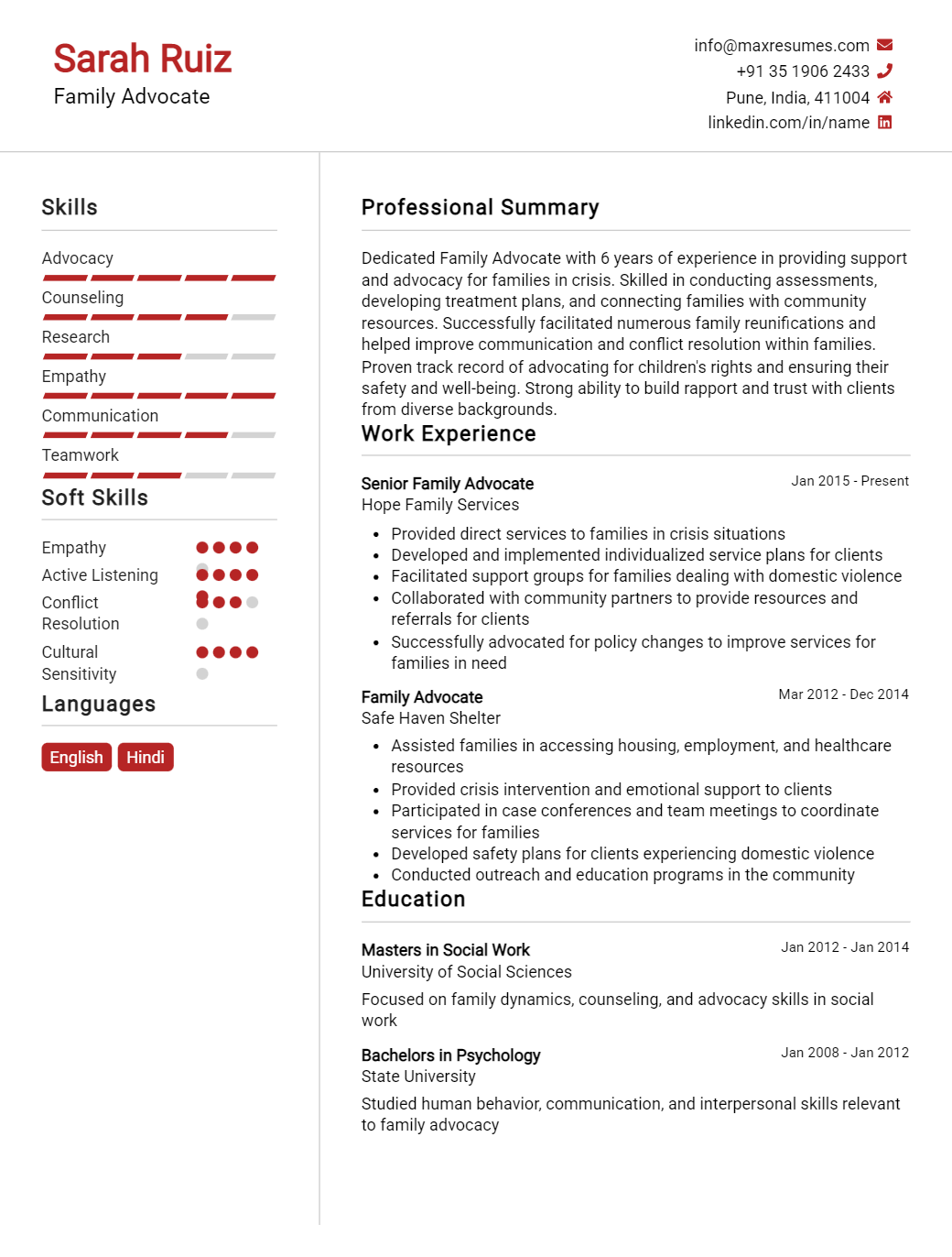 family-advocate-resume-sample