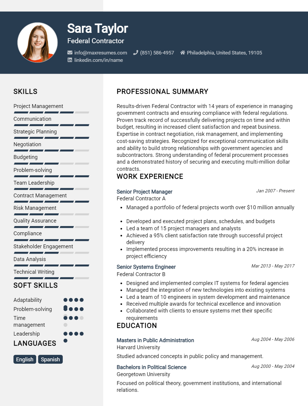 federal-contractor-resume-sample
