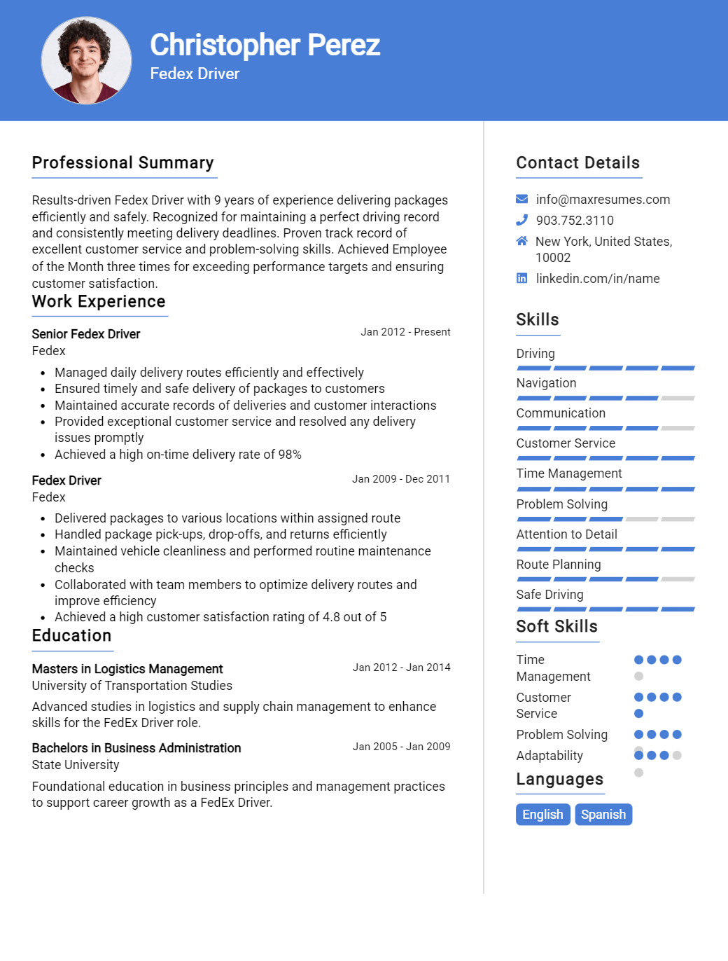 fedex-driver-resume-sample