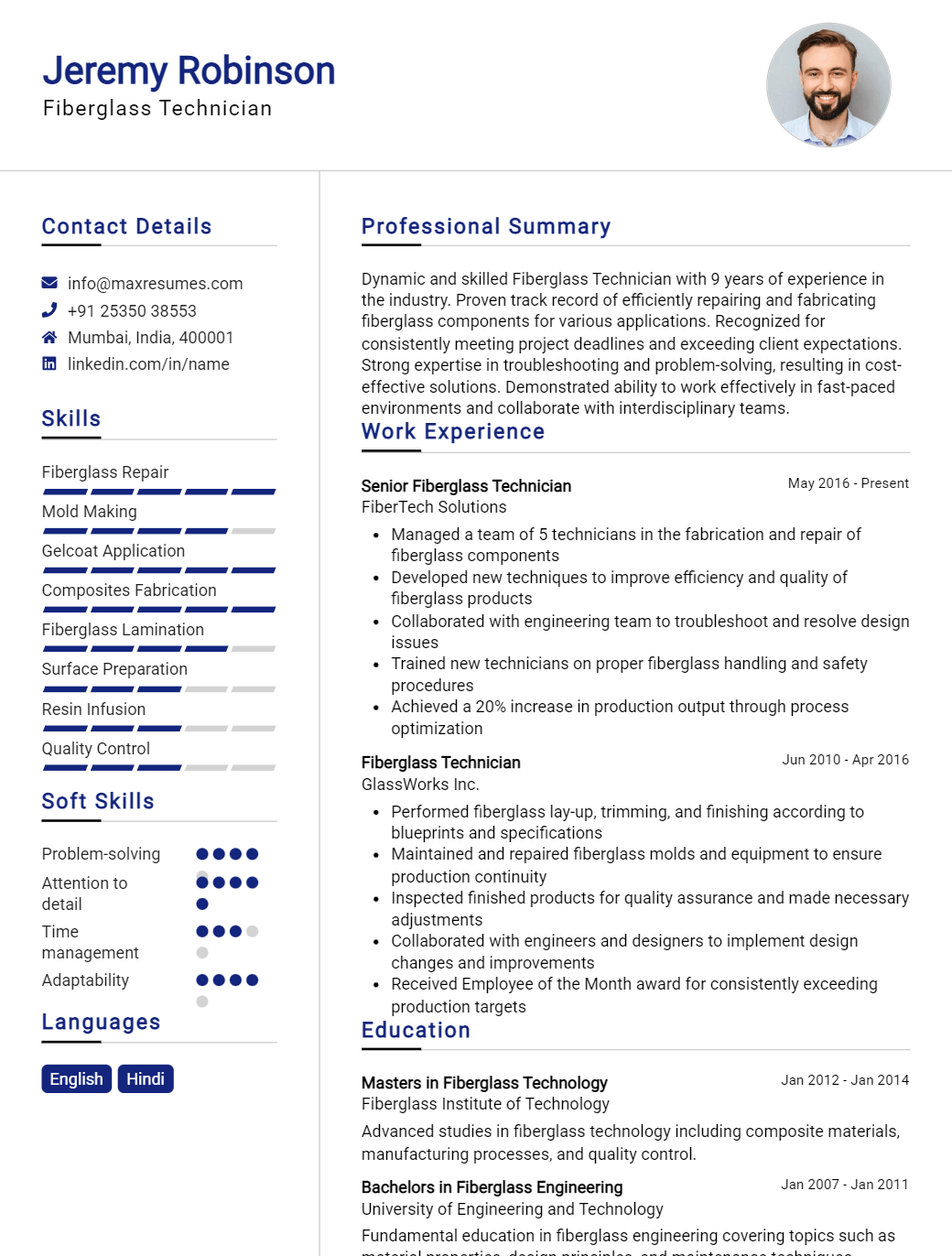 fiberglass-technician-resume-sample
