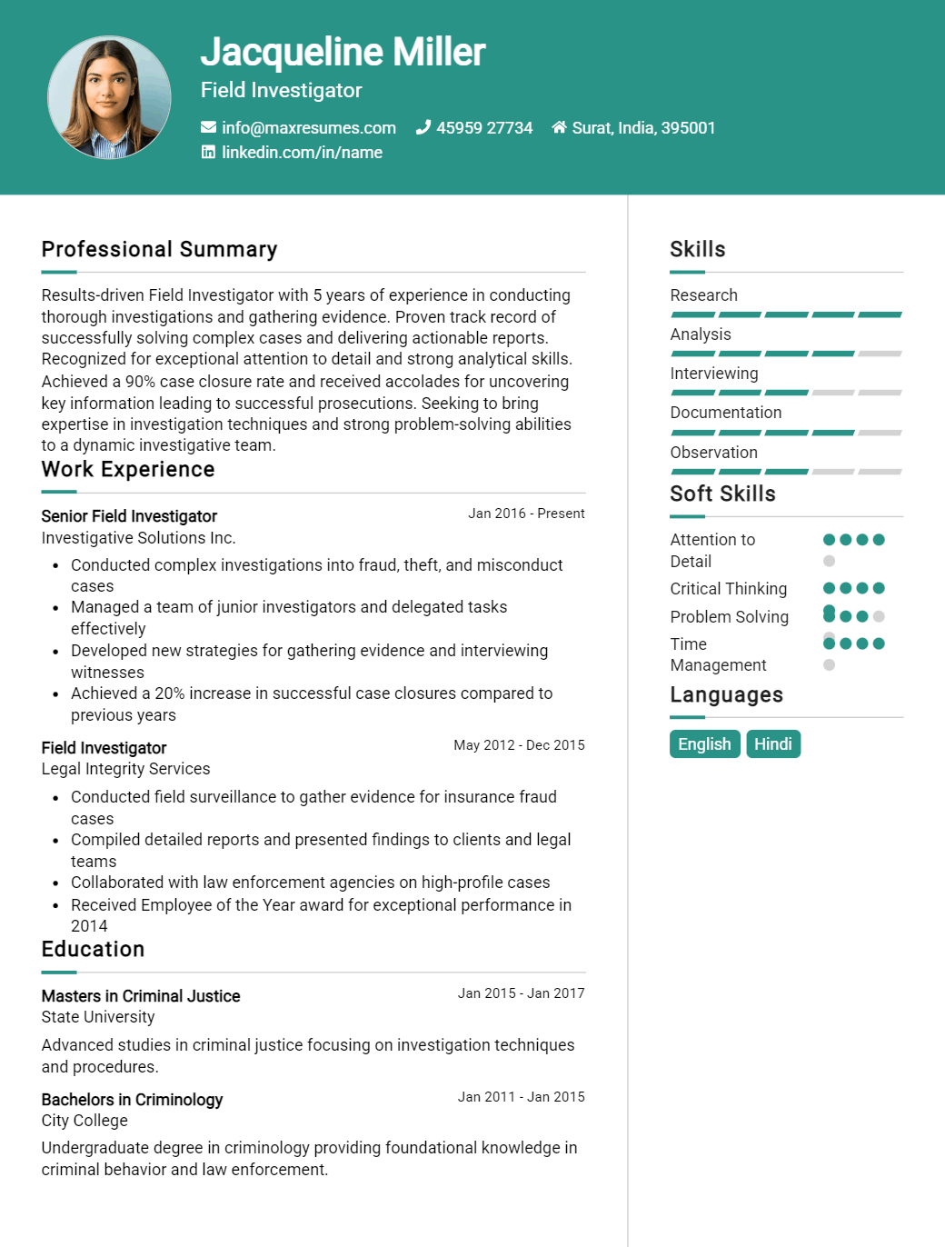 field-investigator-resume-sample