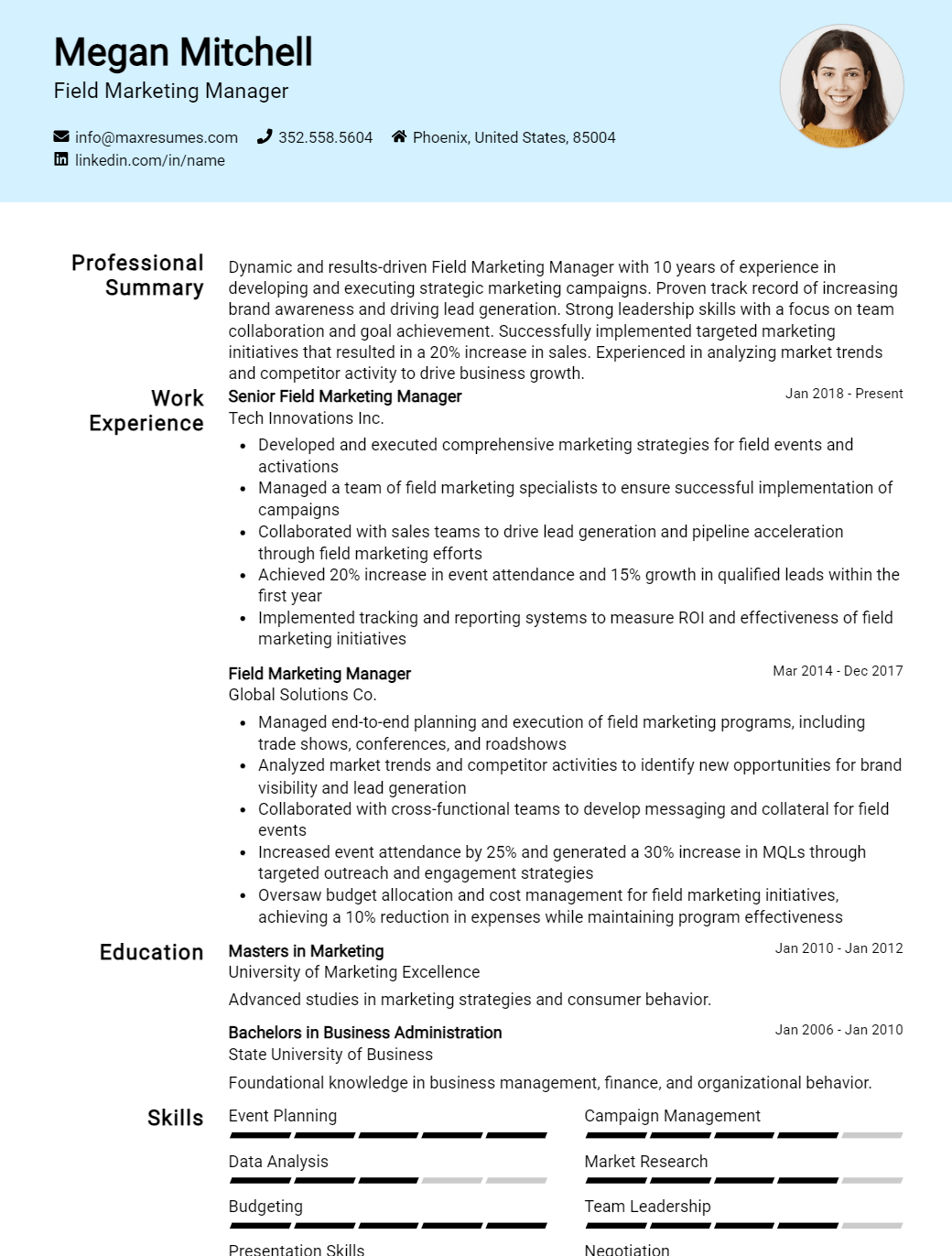 field-marketing-manager-resume-sample