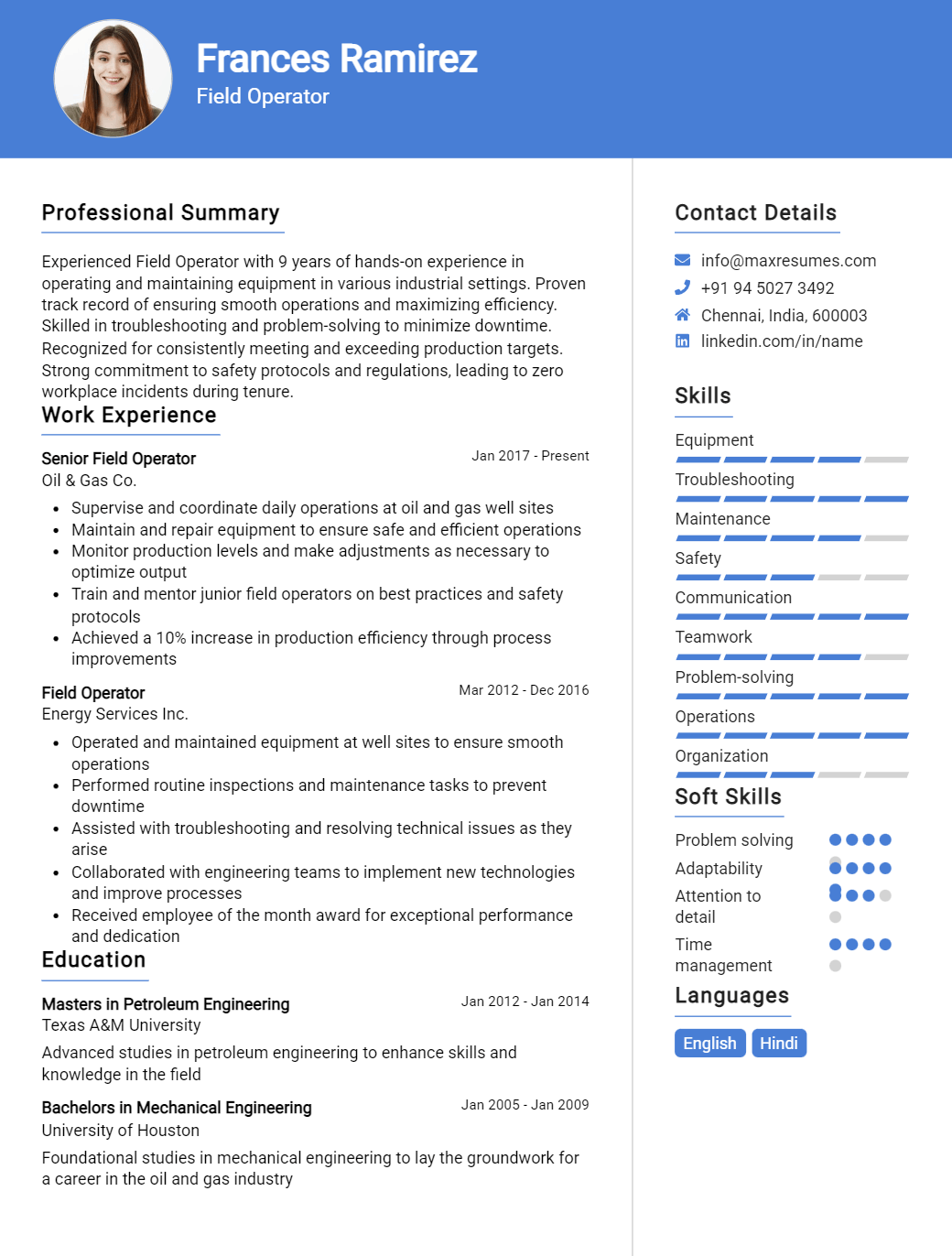field-operator-resume-sample