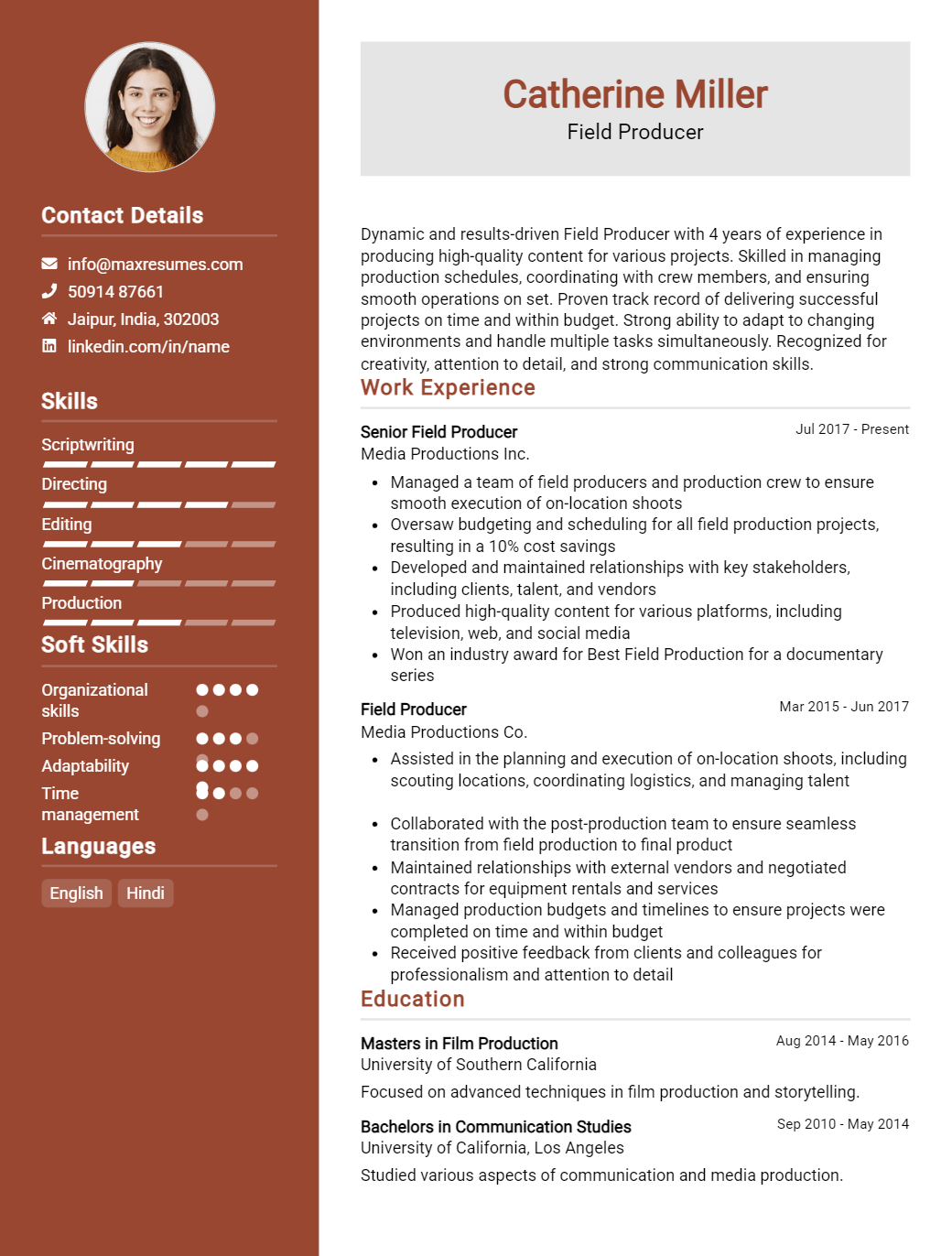 field-producer-resume-sample