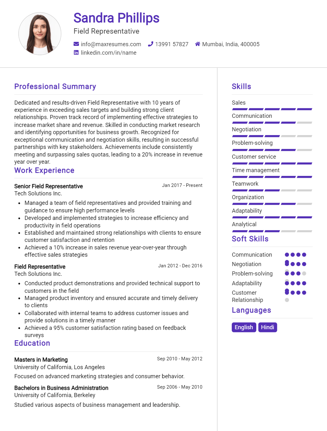 field-representative-resume-sample