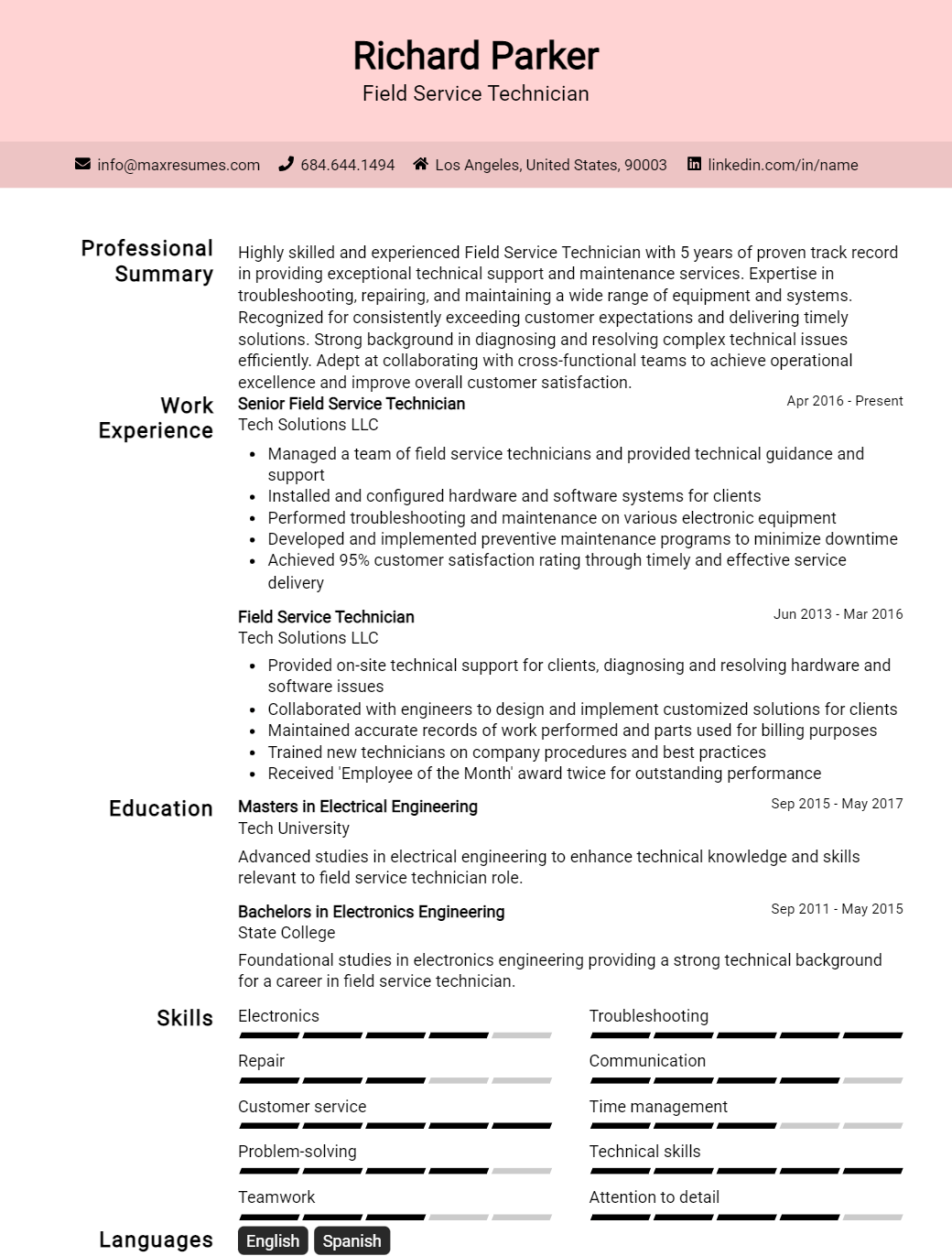 field-service-technician-resume-sample