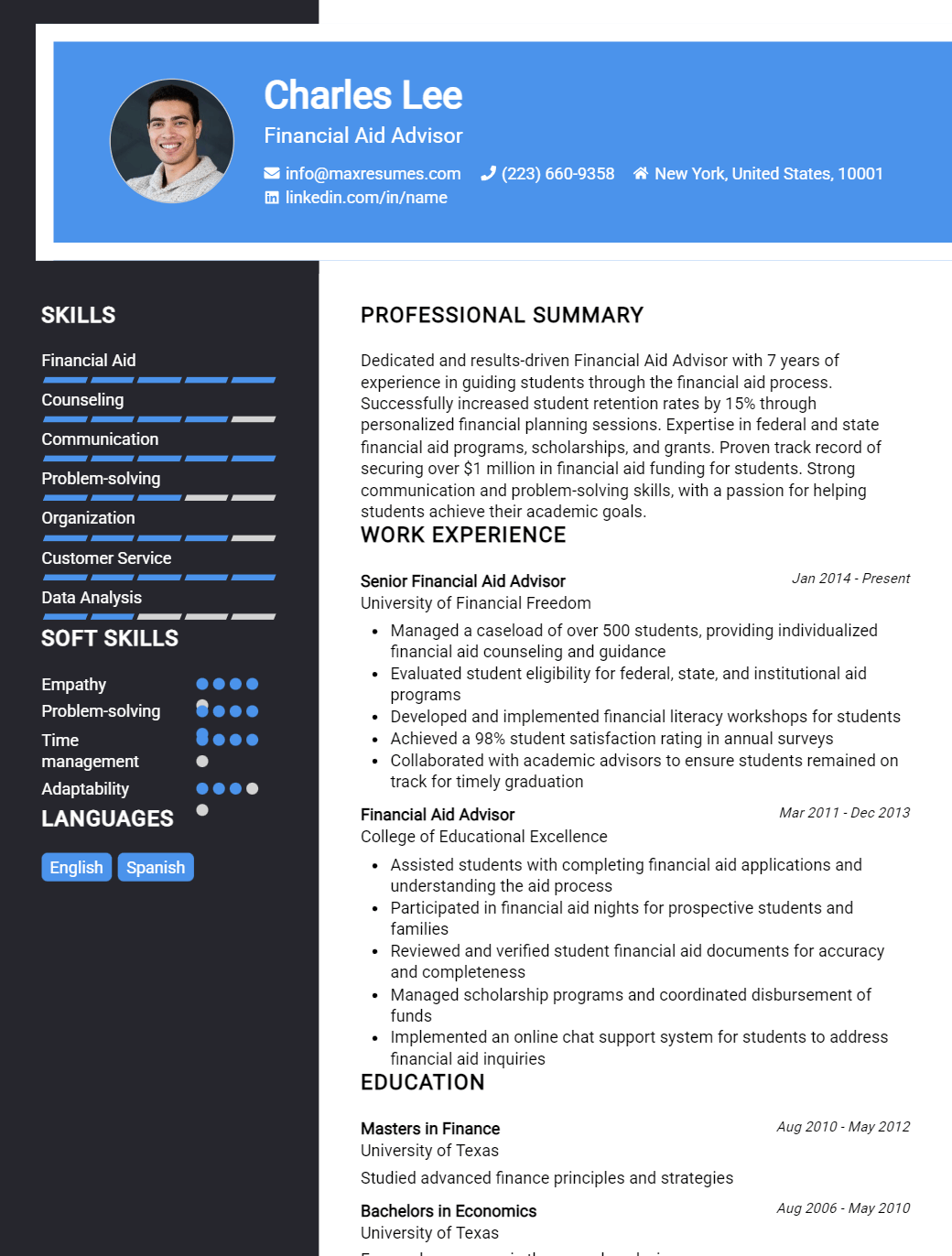 financial-aid-advisor-resume-sample