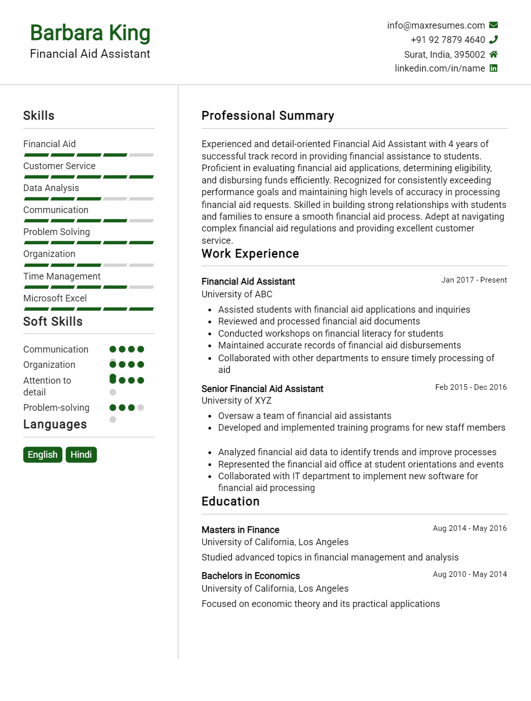 financial-aid-assistant-resume-sample