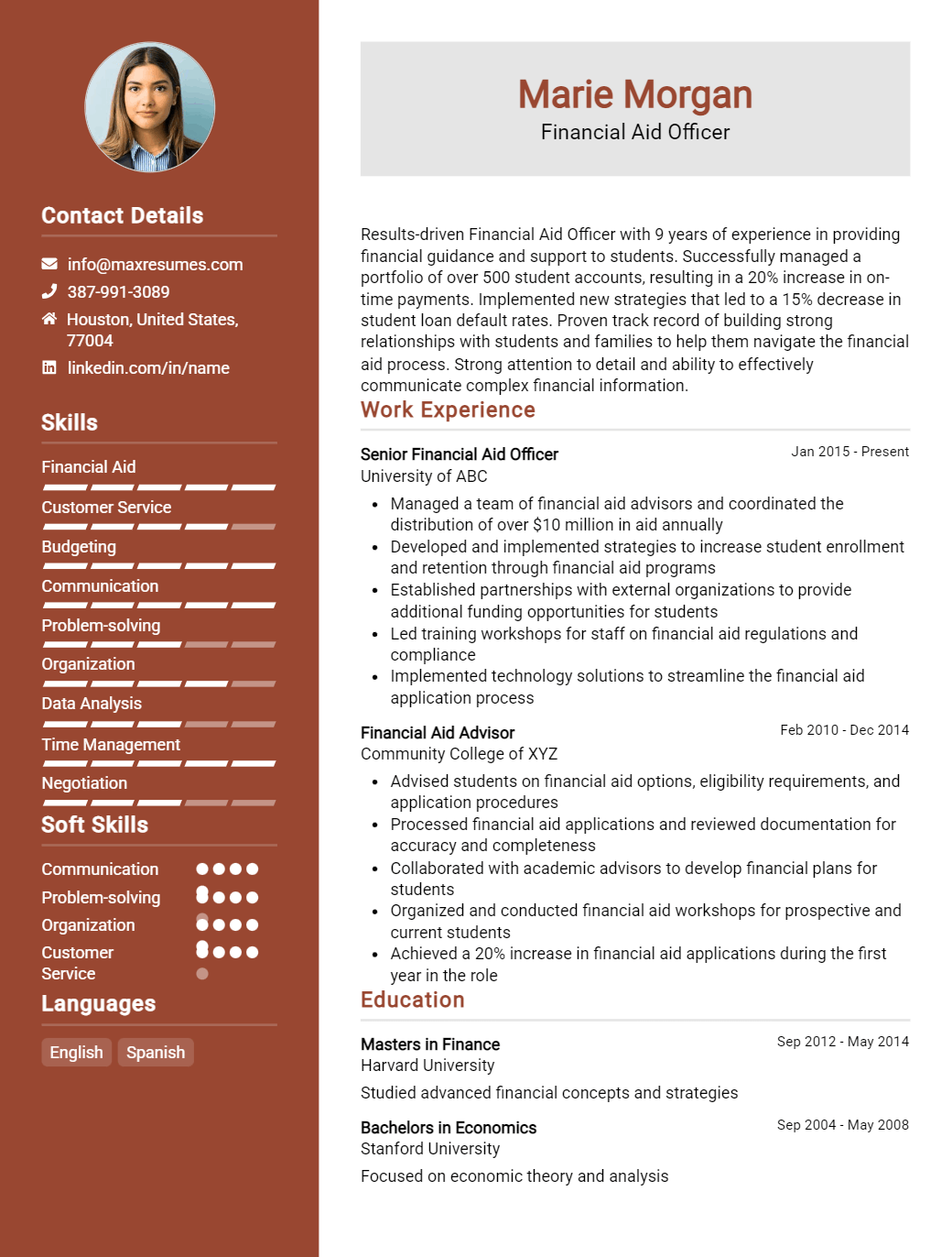 financial-aid-officer-resume-sample
